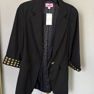 Nordstrom Black Blazer with Gold Stud Cuffs